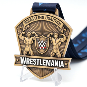 Médaille en bronze antique moulée sous pression avec relief 3D de lutteur pour les événements sportifs de Wrestlemania, lutte américaine, Utah - Product Image 1