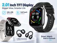 Jam Tangan Pintar D12 2 in 1 dengan Earbud TWS Clip, Layar Sentuh TFT 2,01 Inci, Bluetooth 5.3, Monitor Detak Jantung dan Tidur