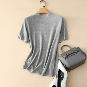 Maglia 2024 stile estivo da donna a maniche corte lavorata a maglia in <span class=keywords><strong>Cashmere</strong></span> grigio colore <span class=keywords><strong>e</strong></span> maglia <span class=keywords><strong>misto</strong></span> <span class=keywords><strong>lana</strong></span> - Product Image 4