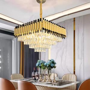 Moderne Luxe Gouden Villa Aluminium Plafondpaneel Verlichting Vierkante Kristallen Kroonluchter Hanger Met Hangende Installatie - Product Image 1