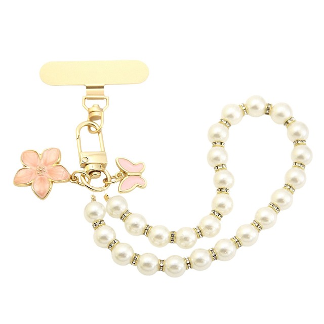 Diy Flower Heart Bow Star Pearl Keychain Cell Phone case Wrist Straps Bag Pendant Decoration Phone Lanyard Wrist Strap