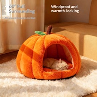 Coussin pour animaux de compagnie semi-fermé chaud pour l'automne et l'hiver, en forme de citrouille, rembourré en coton PP, amovible et lavable, pour l'extérieur