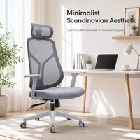 Chaise de bureau ergonomique à dossier moyen en maille, chaise de travail avec appui-tête 2D, mousse de densité 40, chaises pivotantes pour bureau à domicile