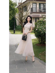 Nuevo producto, vestido de cola de pez de alta calidad para mujer, blanco, elegante, cuello redondo, manga corta, flor 3D, Retro, largo, elegante, vestidos de fiesta - Product Image 2