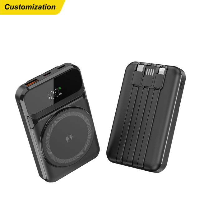 Custom CCC Certificated Power Bank Multi-in-one Wireless Magnetic 10000mAh Built-in 3 Cables PD 20W Fast Charge Digital Display