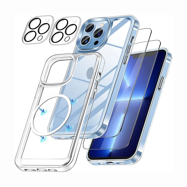 5 in 1 Full Body Set Magnetic Phone case Camera Lens Protector for iPhone Screen Protector Tempered Glass