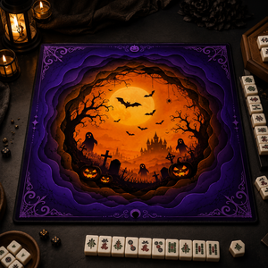 Tapete de Mahjong con Diseño de Calabaza y Bruja para Halloween, para 4 Jugadores, Superficie de Juego Portátil - Product Image 2