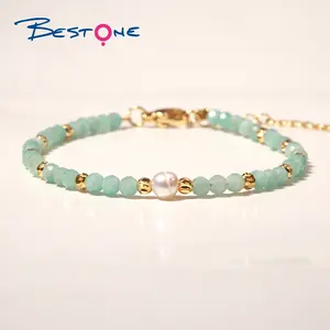 Nuevo diseño, cuentas de oro auténtico chapadas en cobre, joyería de piedras preciosas facetadas de 3,5mm, pulsera personalizada ajustable de perlas de agua dulce para mujer