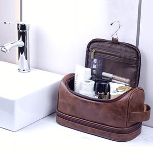 Business Simple PU Leather Portable <b>Men's</b> Neutral Hook High-Grade Waterproof Cosmetic <b>Man</b> <b>Wash</b> <b>Bag</b> - Product Image 2
