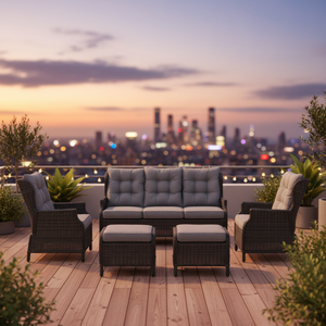 Modern Dining <b>Table</b> Chairs Patio <b>Garden</b> Recliners Outdoor Furniture PE Rattan Set With Ottoman Park - Product Image 1