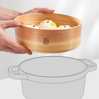 JUSEN Panier vapeur chinois artisanal en bois à rebord inférieur avec couvercle en bambou, capacité 5-6L, pour cuisinières à gaz et à induction, Dim Sum/Soupe