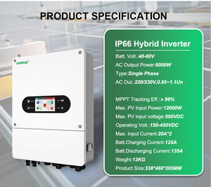 Convertisseur solaire hybride 6 kW 48 V IP66 double MPPT <span class=keywords><strong>2</strong></span> sorties, raccordement au réseau et hors réseau, WIFI monophasé 230 V pour système de stockage d'énergie domestique - Product Image 2