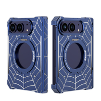 Coque de téléphone antichoc en métal motif toile d'araignée sans bordure pour iPhone Duo avec protection intégrale de la charnière, support magnétique rotatif et anneau de maintien