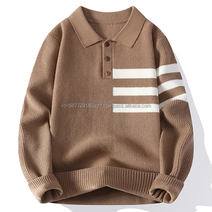 Camiseta de punto a rayas con cuello redondo para hombre, estilo jersey de fútbol, ligera, 100% poliéster, lujo, estilo Old Money, para negocios, otoño - Product Image 6