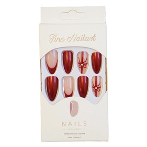<span class=keywords><strong>Uñas</strong></span> Postizas Rojas <span class=keywords><strong>de</strong></span> Navidad con Punta Francesa Almendrada Mediana y Lazo, con Acento <span class=keywords><strong>de</strong></span> Perla, <span class=keywords><strong>Uñas</strong></span> Acrílicas Rojas Vino Brillantes para Mujer, Venta al por Mayor - Product Image 5