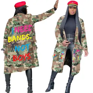 women's clothing Long casual fashion camouflage print patch coat women long camouflage jacket for women