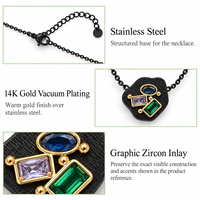 Collier en zircon noir abstrait, acier inoxydable, plaqué or 14 carats, pendentif multicolore, 40+5 cm