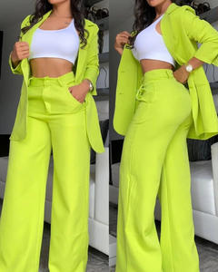 Bestseller Candy Color Long Sleeve Wide Leg Pants Summer Women <b>Blazers</b> Suits <b>Set</b> Fashion - Product Image 4