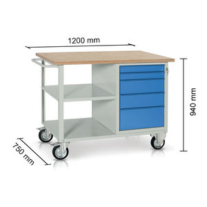 Établi mobile Tecnotelai avec tiroirs et plateau en bois 1200x750x940mm - Product Image 1