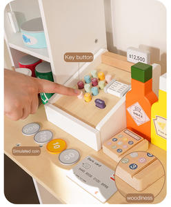 COMMIKI Bebé Educativo Educación Temprana caja registradora para niños jugar todos los juguetes familiares <span class=keywords><strong>Supermercado</strong></span> de madera caja registradora - Product Image 3