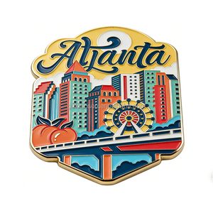 Magnete per Frigorifero Rotondo Smaltato a Tema Groenlandia, Paesaggio Glaciale con Volpe Artica, Case Nordiche Colorate, Souvenir Turistici - Product Image 5