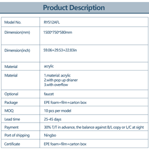 <span class=keywords><strong>Baignoire</strong></span> autoportante moderne de luxe RY-512AFL avec approbation CE/cUPC, <span class=keywords><strong>baignoire</strong></span> en résine autoportante - Product Image 3