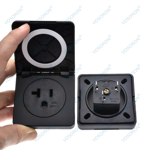 20Amp Receptacle for Generator NEMA 5-20R Outlet with Cover,125 Volt 2 Pole 3 Wire, Waterproof Industrial Socket IP44