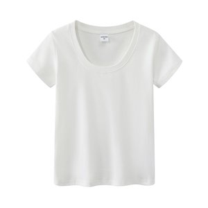 T-shirt d'été pour <span class=keywords><strong>femme</strong></span> à col en U, coupe ajustée, style amincissant pur et sexy, manches courtes, 230G, style Hot Girl, <span class=keywords><strong>haut</strong></span> minimaliste quotidien - Product Image 2