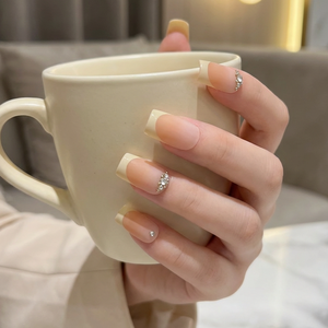 Uñas Postizas de ABS <span class=keywords><strong>con</strong></span> Punta <span class=keywords><strong>Francesa</strong></span> Rosa Nude, Cortas y Cuadradas, <span class=keywords><strong>con</strong></span> Diamantes de Imitación <span class=keywords><strong>Brillantes</strong></span>, <span class=keywords><strong>con</strong></span> Pegamento, para Uso Diario, <span class=keywords><strong>Manicura</strong></span>, 24 Piezas - Product Image 2