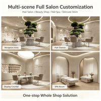 Meuble de comptoir en pierre de style simple, design sur mesure, thème personnalisé, style luxueux pour l'aménagement intérieur d'un salon de beauté.