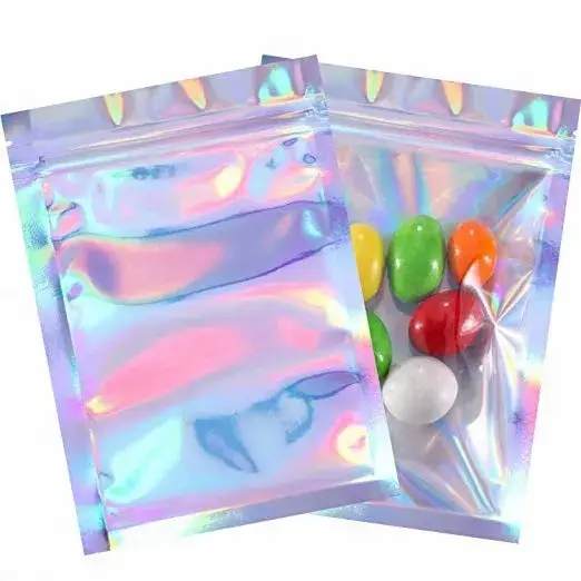 Custom Zip Lock Clear Plastic Bag Holographic Jewelry Package Bags Small Water Proof Zipper Reclosable Iridescent Pouches