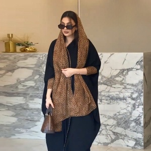 Nuevo cárdigan de gasa con estampado de leopardo, bata de color a juego, pañuelo para la cabeza, dos piezas, Turquía, Oriente Medio, cárdigan árabe musulmán, abayas árabes - Product Image 3