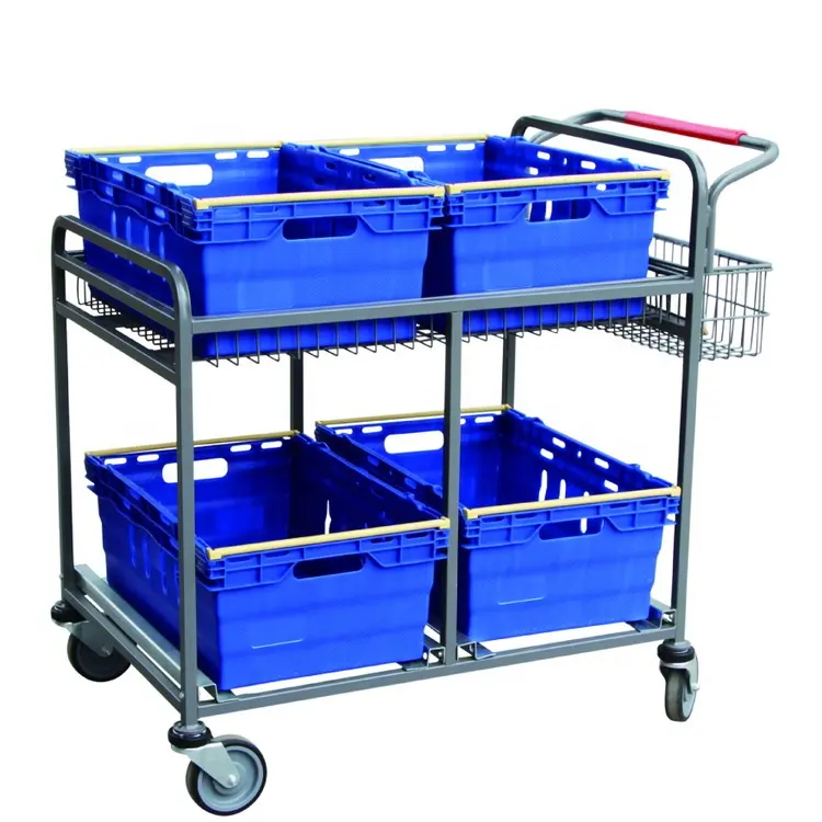 JS-WD-2 Tesco Style negozio online magazzino movimentazione carrello di raccolta con 4 contenitori in plastica