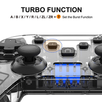 Manette de jeu sans fil transparente noire à détection de mouvement 6 axes à double vibration et tir rapide
