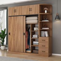 Armoire moderne en teck avec porte coulissante, 3 tiroirs et étagères ouvertes, placard pour chambre à coucher, maison, hôtel, appartement