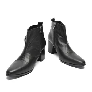 Botines de lujo Retro para hombre para invierno estilo <span class=keywords><strong>Chelsea</strong></span> negro con tacones altos hebilla grande cremallera vestido de vaquero zapatos de fiesta - Product Image 4