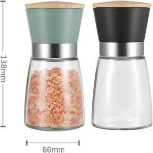 Supplier Domestic Manual <b>Glass</b> <b>Bottles</b> Dry Spice Grinder Bamboo <b>Lid</b> Salt and Pepper Spice Grinder <b>with</b> <b>Glass</b> Jar - Product Image 2