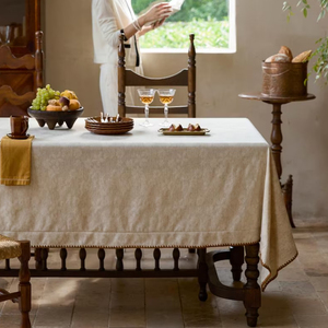 Nappe <span class=keywords><strong>de</strong></span> <span class=keywords><strong>table</strong></span> moderne en lin tissé <span class=keywords><strong>de</strong></span> couleur unie avec motif floral en relief personnalisable et fonction anti-taches - Product Image 3