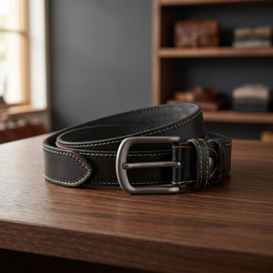 Ceintures pour hommes en cuir de vachette, style européen traditionnel, avec boucle à ardillon en acier, imperméables et écologiques – Cadeau idéal au meilleur prix - Product Image 1