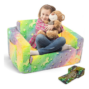Canapé-lit en peluche pour enfants avec accoudoirs, design coloré, pour enfants de 2 à 4 ans, tissu doux, rembourrage en mousse à haute élasticité - Product Image 1