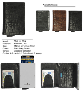 Portefeuille CardHoda P04016-BON en nylon doublé, texture crocodile, ouverture automatique, éjection fine, blocage RFID, antivol, unisexe, grand format - Product Image 4