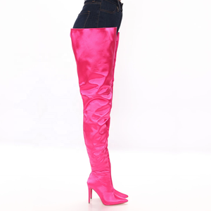 Botas Altas de Mujer Elegantes para Noche, con Parte Superior de Satén Liso, Cremallera Lateral, Tacón de Aguja y Punta Fina, Estilo Overknee - Product Image 6