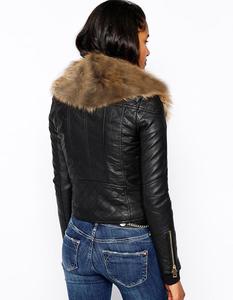 Fashion clots personalizzato Casual invernale in <span class=keywords><strong>pelle</strong></span> da motociclista bianco collo in <span class=keywords><strong>pelliccia</strong></span> sintetica giacca corta nera <span class=keywords><strong>cappotto</strong></span> completo per donna ragazza - Product Image 5