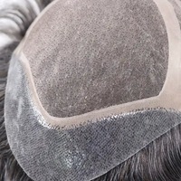 Prothèse capillaire indienne ondulée avec 30 % de cheveux gris, en dentelle complète, pour hommes, quatre trous, ligne de cheveux naturelle, 6 pouces, Sinoland