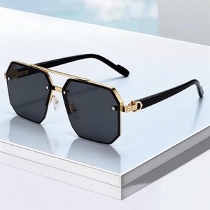 Nouvelles Lunettes de <span class=keywords><strong>Soleil</strong></span> Homme Demi-Monture Métallique Polygone UV400 Tendance, Double Pont, Vente en Gros Transfrontalière - Product Image 3
