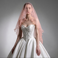 Voile de mariée rose nude doux, appliqué, à deux couches, avec ourlet à volants en ligne de pêche, pour mariage, enregistrement de mariage et voyage