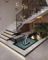 Rampe d'escalier droite Tanlong en pierre naturelle pour villa, escalier de luxe intérieur