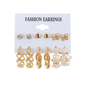 Europeu Americano Retro Metal High-End Brincos para As Mulheres Cross-Border Incrustado Pérola Borboleta com Diamante 6 Set Combinação - Product Image 1