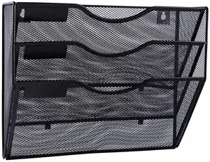 Wideny 3 Pocket Black Metalldraht Mesh Office Wand Datei halter Organizer Hanging Metal Magazine Rack