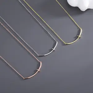 Eenvoudige Vergulde Micro-Ingelegd Crystal Cross Bar Hanger Ketting Zirkoon Samurai Zulfiqar Sword Kettingen Voor Vrouwen